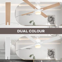 HOMCOM Ceiling Fan with LED Light, Flush Mount Ceiling Fan Lights with Reversible Blades, Pull-chain, White and Natural Tone(m-9)