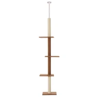 PawHut Árbol Rascador para Gatos de Suelo a Techo Torre para Gatos con Altura Ajustable y Plataformas 43x27x228-260 cm Marrón(m-1)