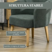 HOMCOM Poltrona Moderna a Botte in Tessuto Teddy con Imbottitura e Gambe in Legno, Verde Scuro(m-5)
