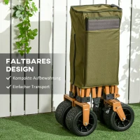 Outsunny Bollerwagen, klappbar, mit Klapptisch, Stahlrahmen, höhenverstellbarer Griff, Grün, 108 x 55 x 93 cm(m-4)