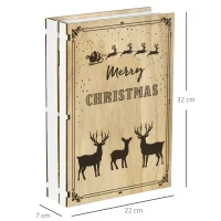 HOMCOM Calendario Avvento di Natale in Legno a forma di Libro con Temi natalizi, 22x7x32 cm, Bianco e color Legno(m-3)