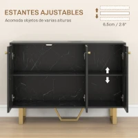 HOMCOM Aparador de Salón con 2 Armarios y Estante Interior Ajustable Buffet acabado Efecto Mármol 107x35x75 cm Negro y Dorado(m-5)