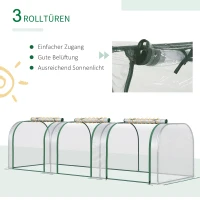 Outsunny Foliengewächshaus, drei aufrollbare Türen, Stahlrahmen, transparent, 295 x 100 x 80 cm(m-6)