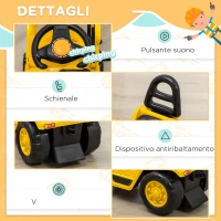 HOMCOM Escavatore per Bambini 2-4 Anni con Pinza, Pulsante per Suoni e Spazio Portaoggetti, 83x27x39 cm, Giallo e Nero(m-6)