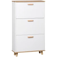 HOMCOM Narrow Shoe Cabinet, Slim Shoe Storage Cabinet with 3 Flip Drawers and Adjustable Shelves, 12 Pair of Shoes Organizer for Hallway, Entryway, White(m-1)
