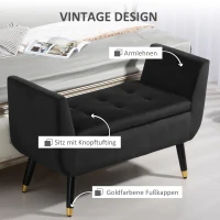 HOMCOM Sitzbank mit Stauraum und Armlehnen, Truhenbank, samtartiges Polyester, Kautschukholz, Dunkelgrau, 107 x 42 x 65 cm(m-6)