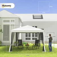 Outsunny Faltpavillon, Faltzelt mit Seitenwänden inkl. Tragetasche, Gartenpavillon, Metall, Oxfordstoff, 3 x 3 m, Cremeweiß(m-3)