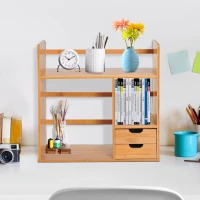 HOMCOM Organizador de Escritorio Mesa de Bambú Estantería Sobremesa Estante de Almacenamiento Multifuncional para Oficina Libros 48x19.5x46cm(m-2)