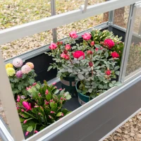 Outsunny Jardinière sur Pieds avec Serre de Jardin en Panneau Polycarbonate jardinière surélevée rectangulaire extérieur de Jardin toits ouvrables Portes coulissantes alu. 113,5 x 61 x 128,5 cm Gris(m-8)