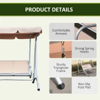 Outsunny 3 Seater Garden Swing Seat Bench Steel Swing Chair with Adjustable Canopy for Outdoor Patio Porch - Beige(m-6)