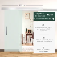 HOMCOM Porta Scorrevole Interna in Vetro Smerigliato con Binario B1 e Maniglia per Bagno Cucina Studio Vetro 205x 77,5x 0,8cm(m-4)