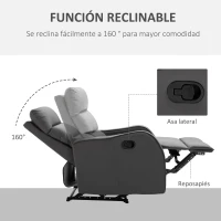 HOMCOM Sillón Relax Reclinable Sofá Relax Tapizado en PU con Reposapiés Retráctil para Dormitorio Salón 65x89x100 cm Gris(m-4)
