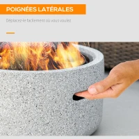 Outsunny Brasero cheminée foyer extérieur rond à bois en métal tisonnier pare-étincelle grille et poignée diamètre 45 cm gris(m-7)