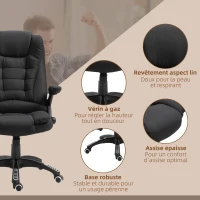 Vinsetto Fauteuil de bureau massant et chauffant, chaise de bureau, chaise ergonomique avec hauteur réglable, dossier inclinable et télécommande filaire, pivotant à 360° tissu en polyester noir(m-9)