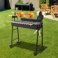Outsunny Barbacoa de Carbón 2 en 1 Picnic Parrillas Asador BBQ Multifuncional 36x85x90cm Patio Acampada Parilla de Carbón Vegetal con Ruedas(m-2)