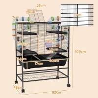 PawHut Large Hamster Cage, Gerbil Cage with Tubes, Storage Shelf, Ramps, Platforms, Running Wheel - Black(m-3)
