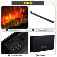 HOMCOM Elektrokamin mit Heizung, elektrischer Kamin mit 3D Flammeneffekt, 7 Flammenfarben, 900/1800 W, Wandkamin mit Timer, Dekokamin mit Fernbedienung, Schwarz, 65 cm(m-5)