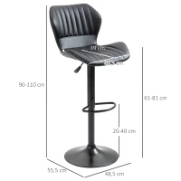 HOMCOM Barhocker Barstuhl 2-er Set höhenverstellbar 48,5 x 55,5 x 90-110 cm Kunstleder+Stahl Schwarz(m-3)