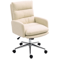 HOMCOM Bureaustoel, Schrijftafel-Polsterstoel, Kantelfunctie, Draaibaar, Rolbaar, Roomwit