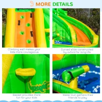 Outsunny 5 in 1 Kids Bouncy Castle Large Crocodile Style Inflatable House Slide Basket Water Pool Gun Climbing Wall with Blower Carrybag for Kids Age 3-8, 3.85 x 2.85 x 2.25m(m-7)