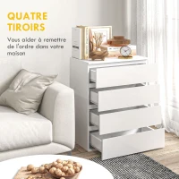 HOMCOM Commode 4 tiroirs meuble de rangement sans poignées design minimaliste 60 x 40 x 80 cm blanc(m-5)