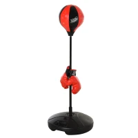 HOMCOM Saco de Boxeo para Niños Altura Ajustable con Guantes Soporte Estable Resorte de 360 Grados 38x38x78-120cm Negro y Rojo(m-10)