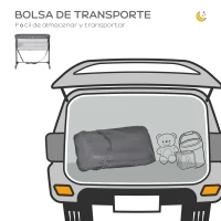 HOMCOM Cuna de Bebé 2 en 1 Cuna de Viaje Plegable con Altura y Patas Ajustables de 5 Niveles Convertible en Cama Bolsa de Transporte Hasta 9 kg 86x50x83 cm Gris(m-7)