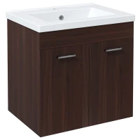 kleankin Mueble de Baño con Lavabo Cerámico Armario Bajo de Lavabo de Pared con 2 Puertas Estante Ajustable 60x45,5x60 cm Marrón(m-1)