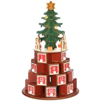 HOMCOM Calendario Avvento di Natale a Cono con Motivi a Tema e 10 Luci a LED, 22x22x35 cm, in Compensato, Rosso Verde e Giallo(m-10)