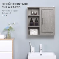 kleankin Armario de Baño de Pared con 3 Estantes Abiertos y 1 Puerta Mueble Auxiliar Suspendido Moderno 48x20x50 cm Gris(m-4)