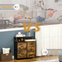 HOMCOM Bedroom Chest of Drawers, Industrial 5 Fabric Drawer Dresser with Open Shelf for Living Room, Rustic Brown(m-8)