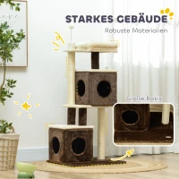 PawHut Katzenbaum, teilbarer Katzenturm mit Kratzpfosten, Sprungplattformen, für den Indoor-Bereich, Dunkelbraun+Weiß(m-7)