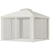 Outsunny 3 x 3 m Metal Gazebo, Garden Pavillion, Double Roof Outdoor Canopy Shelter with Mesh Sidewalls, Cream White(m-13)