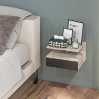 HOMCOM Juego de 2 Mesitas de Noche Flotantes Mesitas de Noche Colgantes con 1 Cajón y Estante Abierto para Dormitorio 35x32x22,5 cm Roble y Negro(m-8)