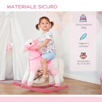 HOMCOM Cavallo a Dondolo in Legno con Suono Animale Regalo Giocattolo per i Bambini, 74 x 28 x 65 cm, Rosa(m-4)