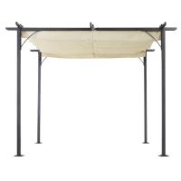 Outsunny 3 x 3(m) Metal Pergola with Retractable Roof, Garden Gazebo Metal Pergola Canopy. Outdoor Sun Shade Shelter for Party BBQ, Beige(m-9)