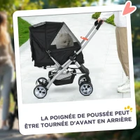 PawHut Poussette buggy pliable chien chat panier et sac de rangement attaches sécurité housse réglable acier Oxford noir(m-6)