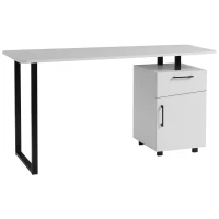 HOMCOM Mesa Escritorio 150 cm con Cajón y Armario con Balda Ajustable Mesa para Ordenador Multiusos de Canto Redondo 150x60x76 cm Blanco(m-1)