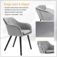 HOMCOM Chaises de salle à manger chaise de cuisine chaises de salon scandinave - Lot de 2 - Pieds effilés Bois Noir - Velours Gris(m-6)