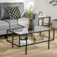 HOMCOM Couchtisch mit Ablage, verstellbare Füße, Stahlrahmen, Glasplatte, 100 x 55 x 45,5 cm, Weiß(m-2)