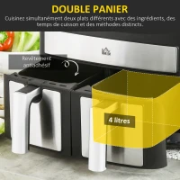 HOMCOM Friteuse à air sans huile, Air Fryer, double compartiment 8 L, 2400 W - 10 programmes, température réglable, minuterie(m-4)