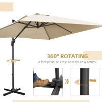 Outsunny 2.7 x 2.7 m Cantilever Parasol, Square Overhanging Umbrella with Cross Base, Crank Handle, Tilt, 360° Rotation and Aluminium Frame, Cream White(m-5)