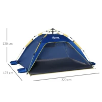 Outsunny Tenda da Spiaggia Pop Up per 2 Persone con Finestre, in Fibra di Vetro e Poliestere, 220x173x120 cm, Blu Giallo(m-3)