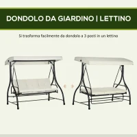 Outsunny Dondolo Letto da Giardino 3 Posti con Tettuccio Regolabile, in Acciaio e Poliestere, 195x117x175 cm, Crema e Nero(m-5)