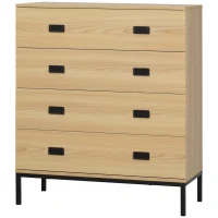 HOMCOM Commode 4 tiroirs meuble de rangement design industriel piètement métal noir 80 x 39 x 95 cm naturel(m-10)