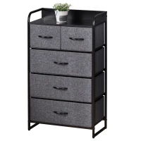 HOMCOM Commode Meuble de Rangement 5 tiroirs Pliables en Tissu 58 x 29 x 99 cm Gris(m-9)