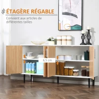 HOMCOM Buffet en bois avec placard 2 portes, meuble de rangement étagères réglables, pour salle à manger, salon, cuisine, entrée, blanc chêne clair(m-6)