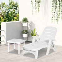 Outsunny 2pcs Garden Furniture Set Outdoor Furniture Set Dining Table, 1 Lounge Chair and 1 Garden Side Table White(m-10)
