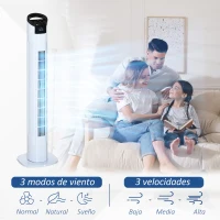 HOMCOM Ventilador de Torre 50W con Mando a Distancia 3 Velocidades Pantalla Temporizador y Oscilante 70° Ø20x78,5 cm Blanco(m-5)