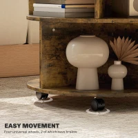 HOMCOM Round Coffee Table with Wheels, 3-Tier Rolling Side Table for Living Room with Divided Shelves, Rustic Brown(m-5)